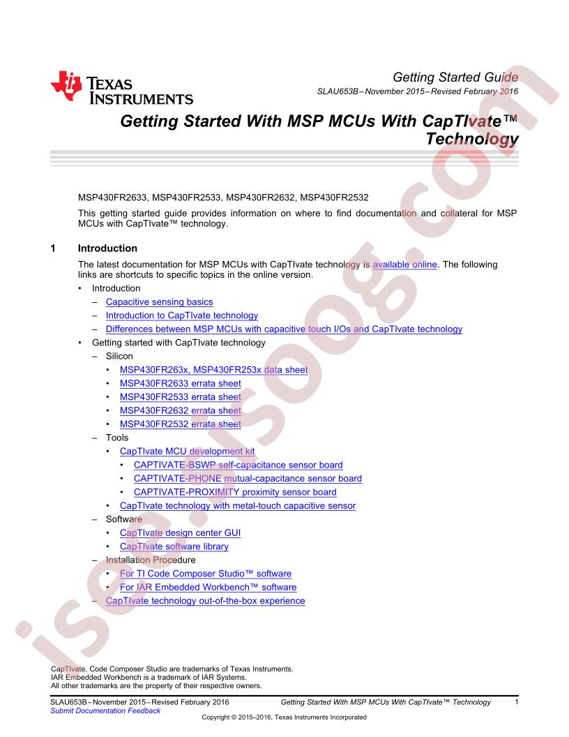 MSP430FR263x, MSP430FR253x Getting Started Guide