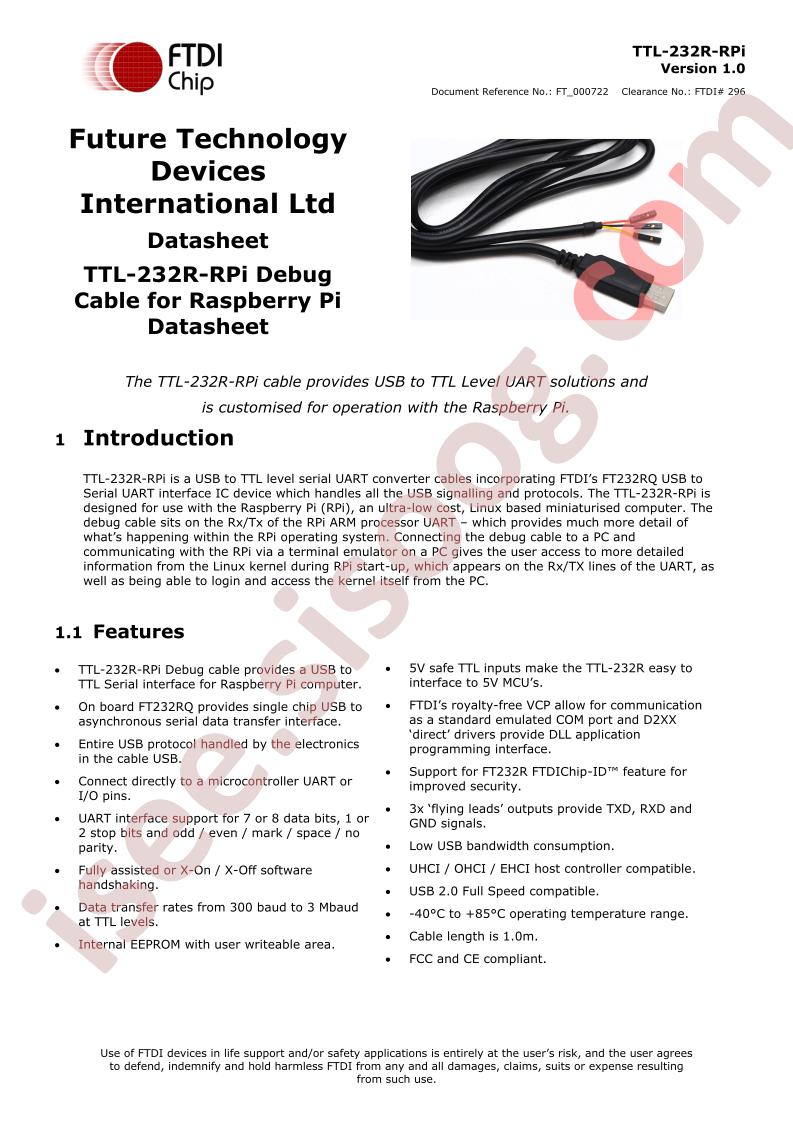 TTL-232R-RPI Datasheet