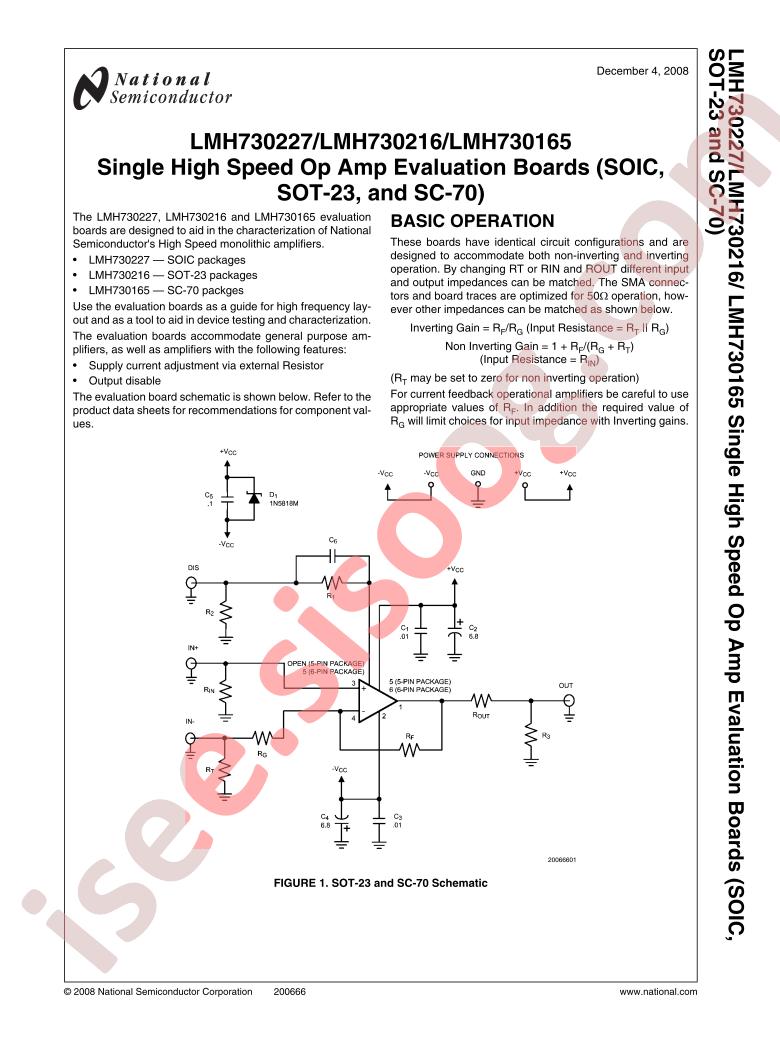 LMH730227/216/165 Eval Boards