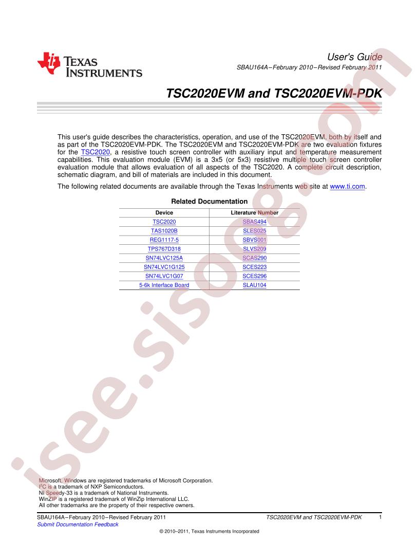 TSC2020EVM(-PDK) User Guide