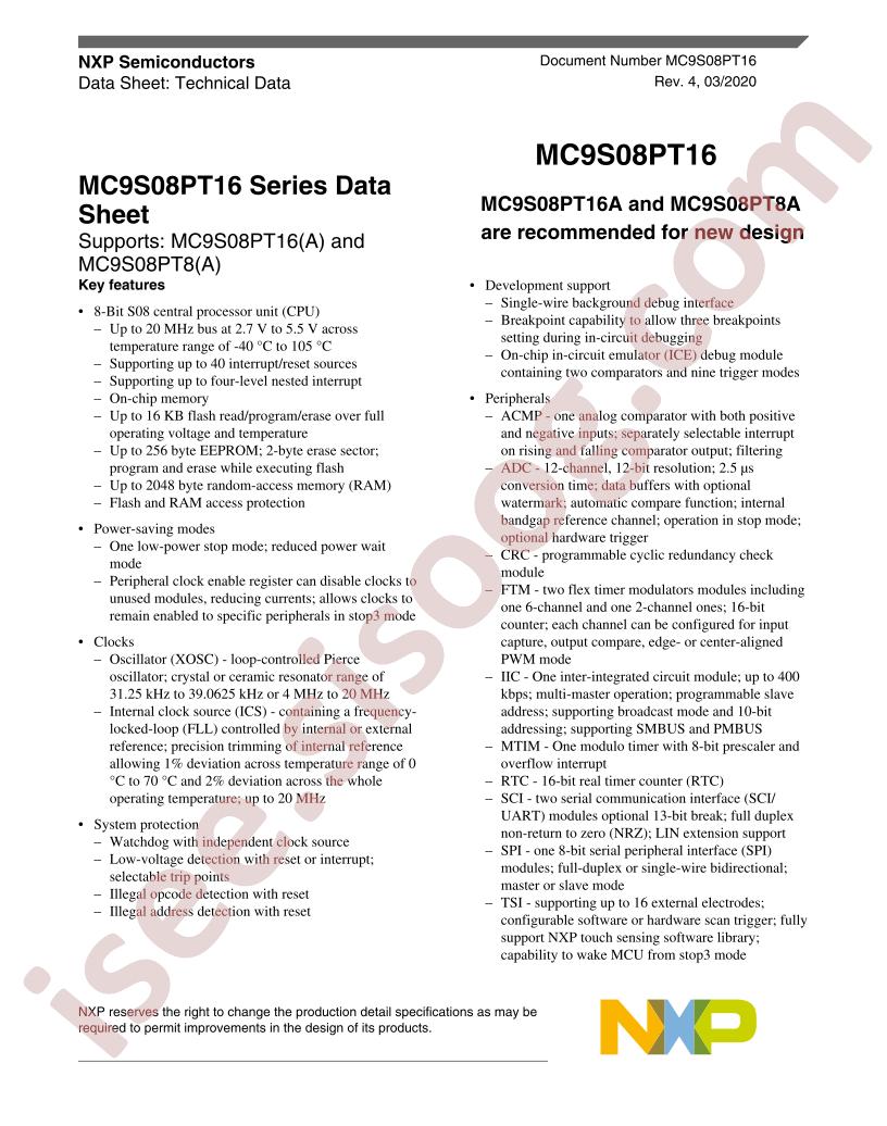 MC9S08PT16(A), MC9S08PT8(A) Datasheet
