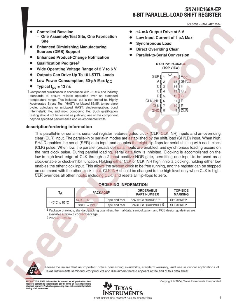 SN74HC166A-EP