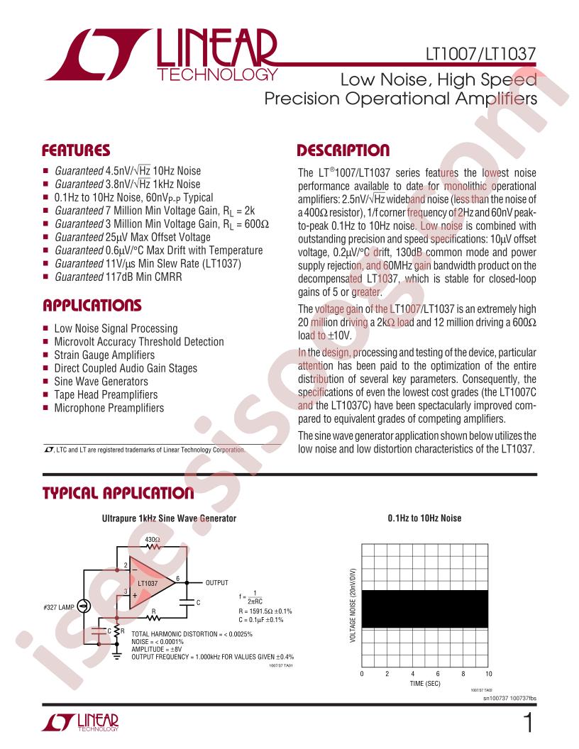 LT1007, LT1037 Datasheet