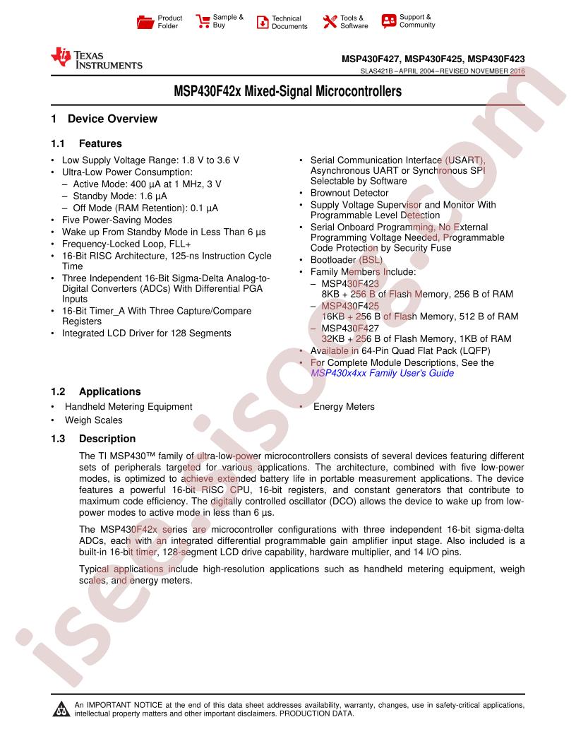 MSP430F42x Datasheet