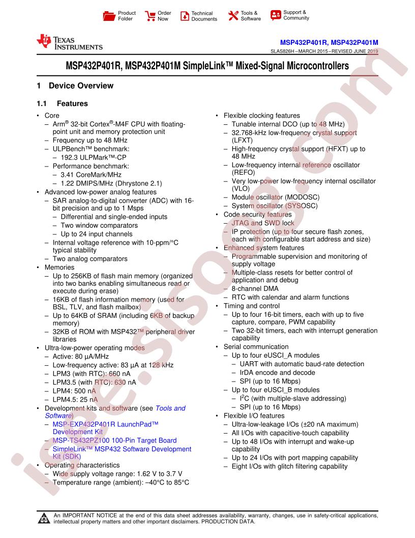 MSP432P401x Datasheet