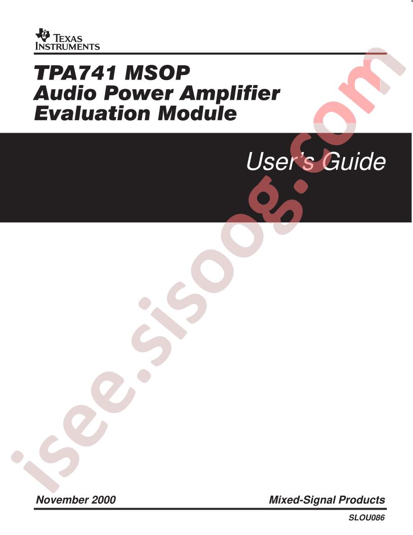 TPA741 EVM Users Guide