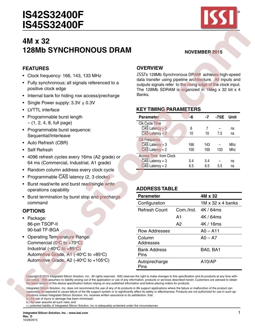 IS42S32400F, IS45S32400F