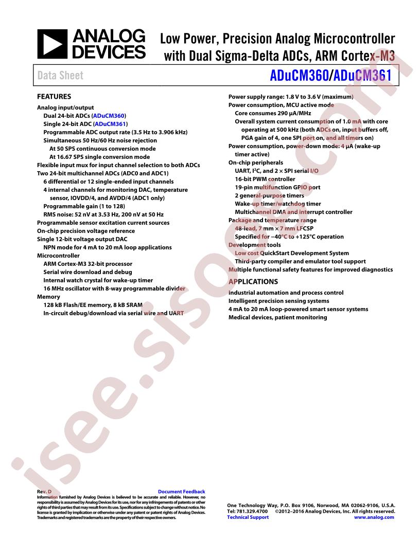 ADuCM360-61 Datasheet