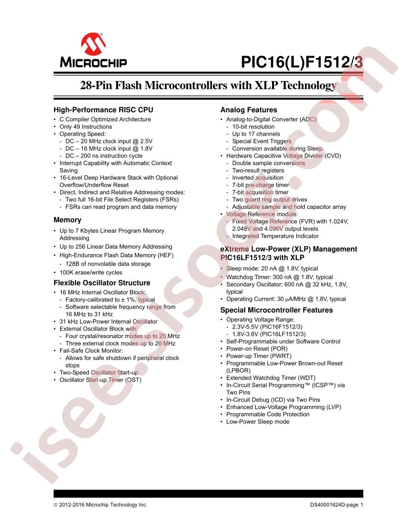 PIC16(L)F1512,13 Datasheet