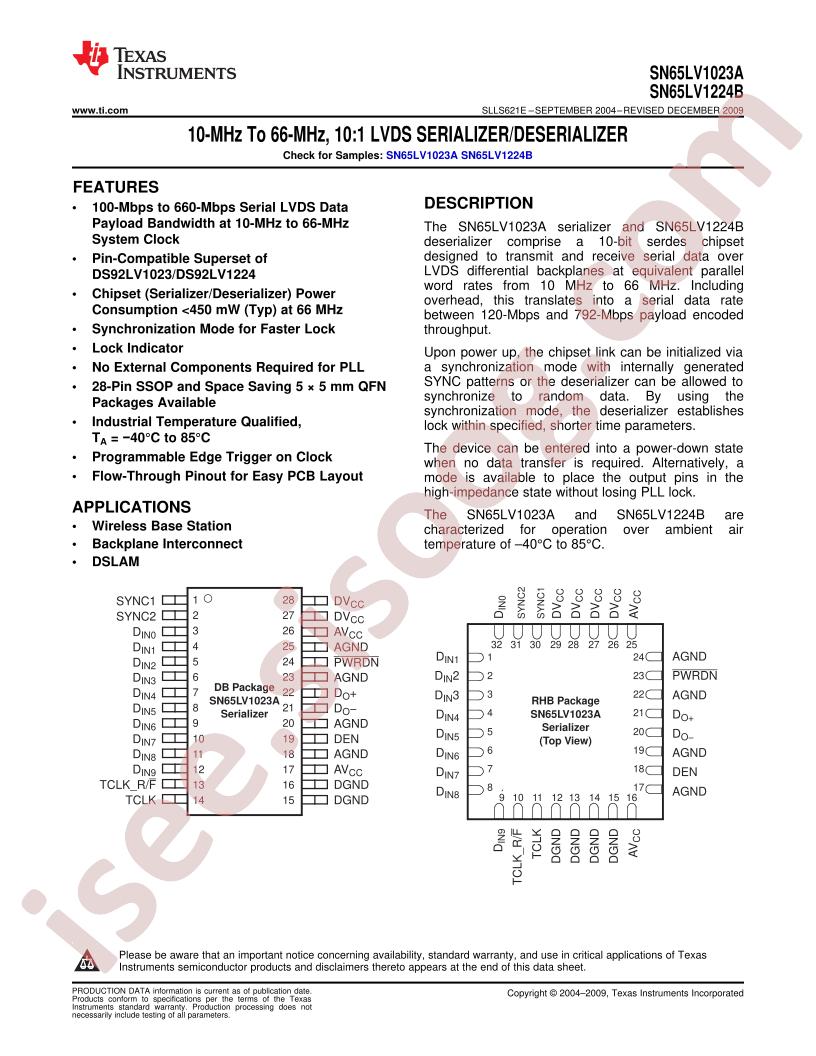 SN65LV1023A, 1224B Datasheet