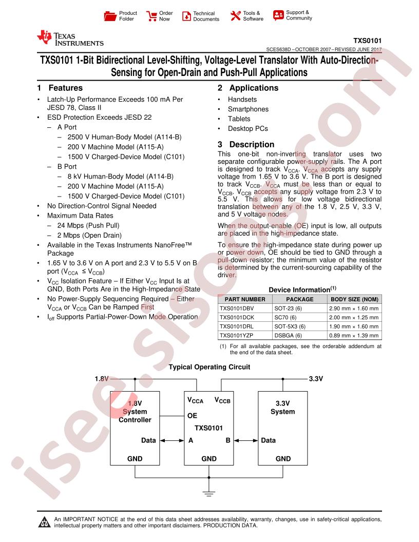 TXS0101 Datasheet