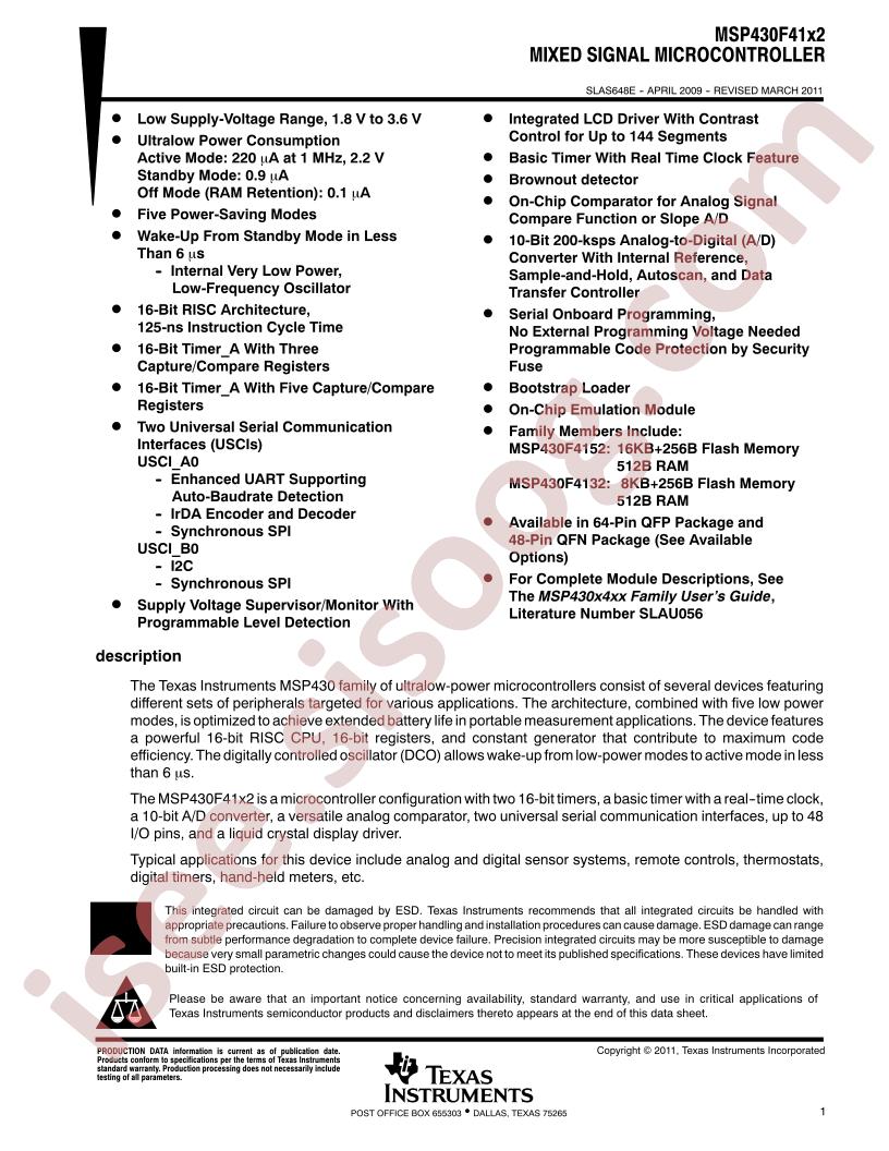 MSP430F41x2 Datasheet