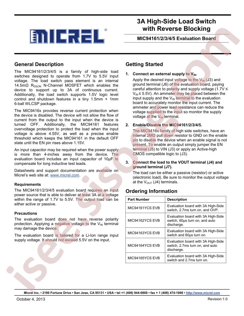 MIC9416x Eval Board User Guide