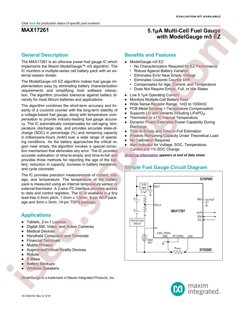 MAX17261 Datasheet