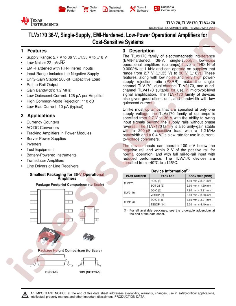 TLV170, 2170, 4170 Datasheet