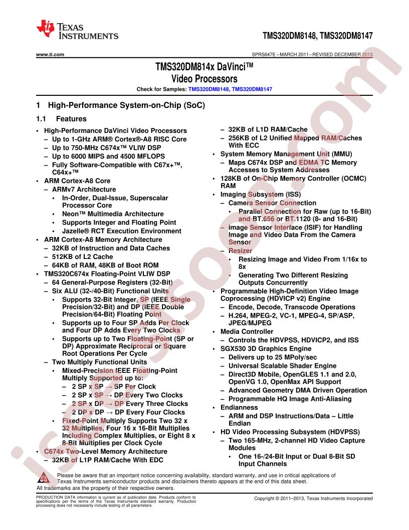 TMS320DM814x Datasheet