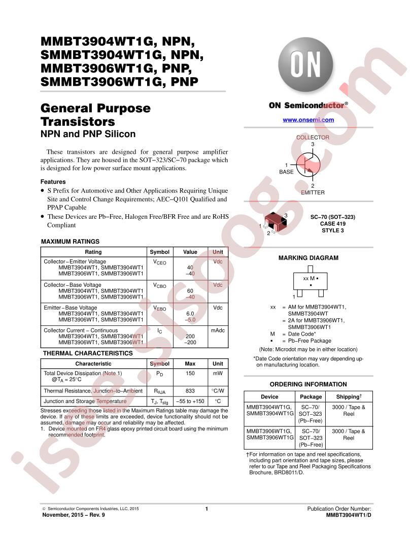 MMBT/SMMBT390xWT1 Datasheet