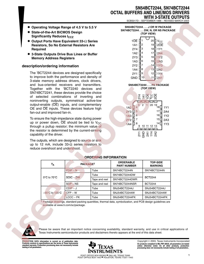 SN54BCT2244, SN74BCT2244
