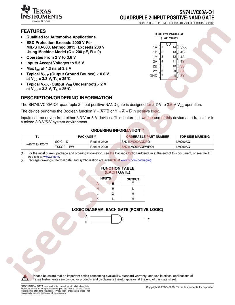 SN74LVC00A-Q1 Datasheet