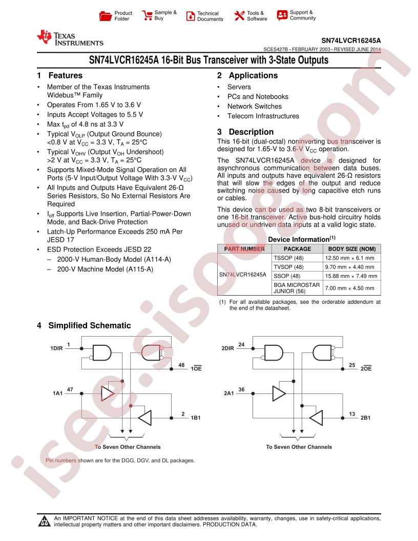 SN74LVCR16245A Datasheet