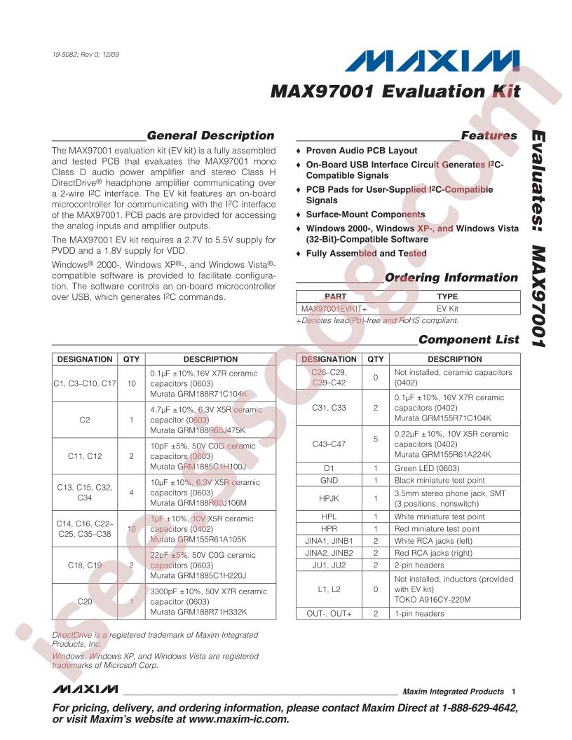 MAX97001 Eval Kit