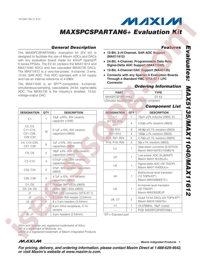 MAXSPCSPARTAN6+ Eval Kit