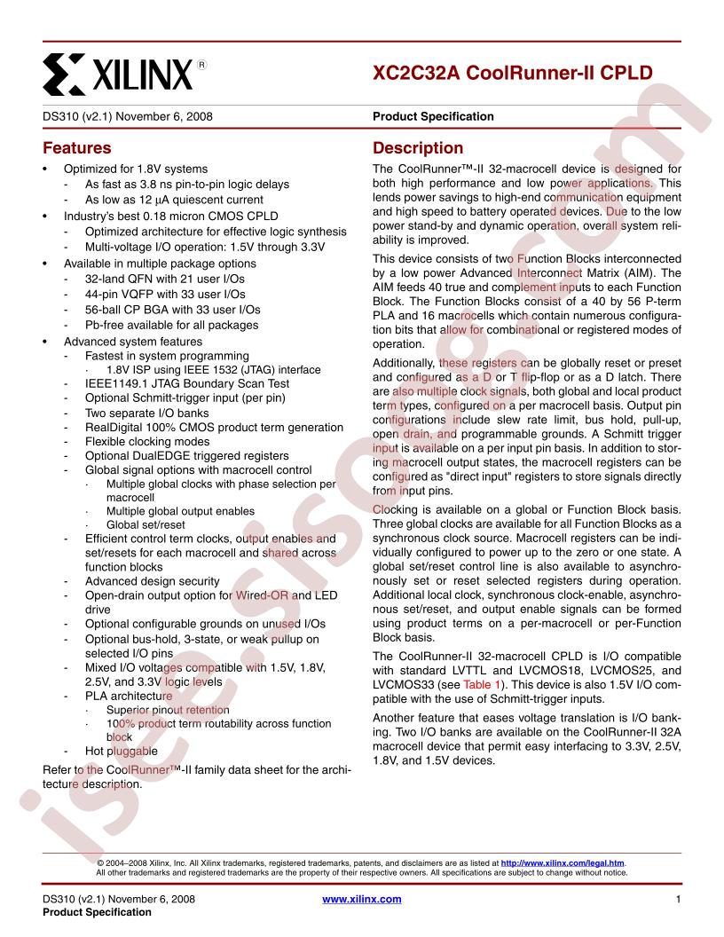 XC2C32A Datasheet