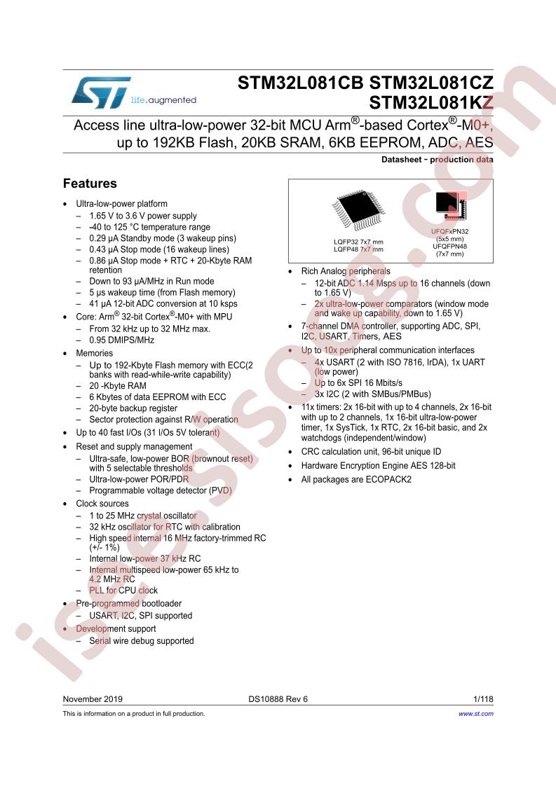 STM32L081CB,CZ,81KZ Datasheet