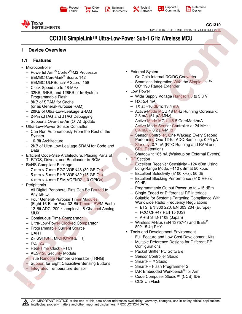 CC1310 Datasheet