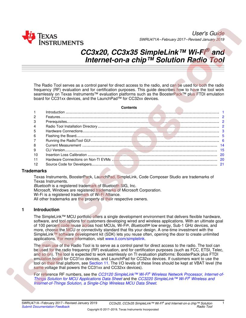 CC3120, CC3220 Solution Radio Tool User Guide
