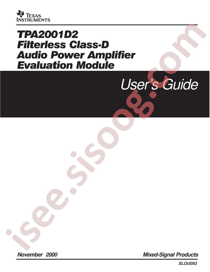 TPA2001D2 EVM Users Guide