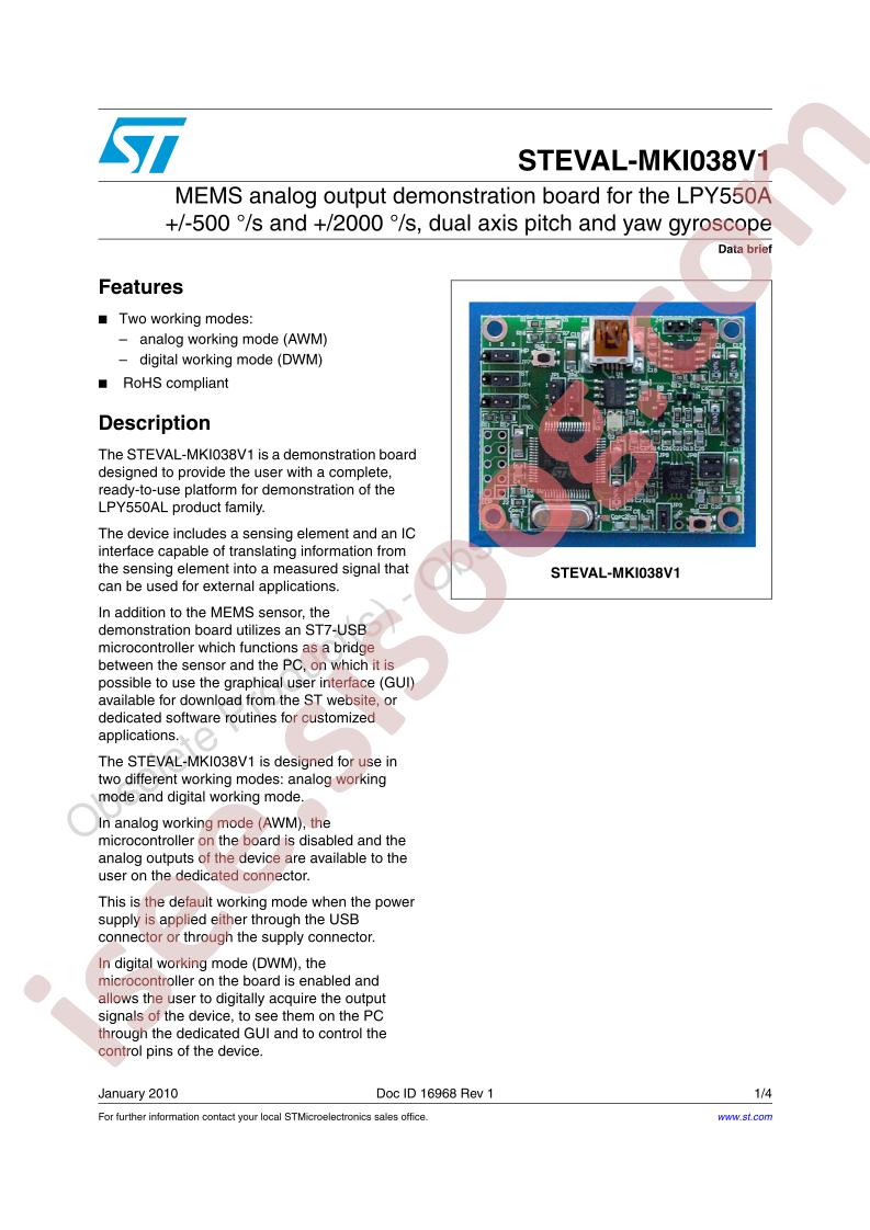 STEVAL-MKI038V1 Data Brief