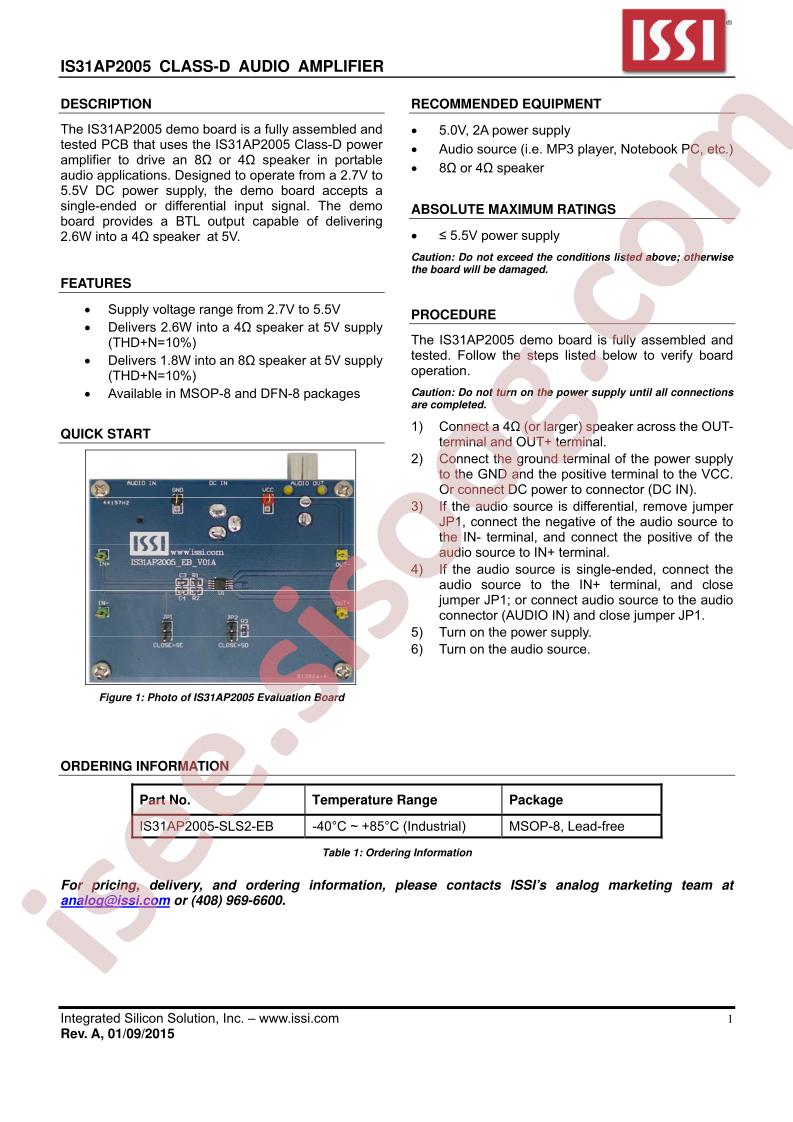 IS31AP2005 Eval Brd Guide