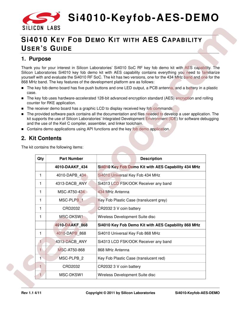 Si4010-Keyfob-AES-DEMO Guide