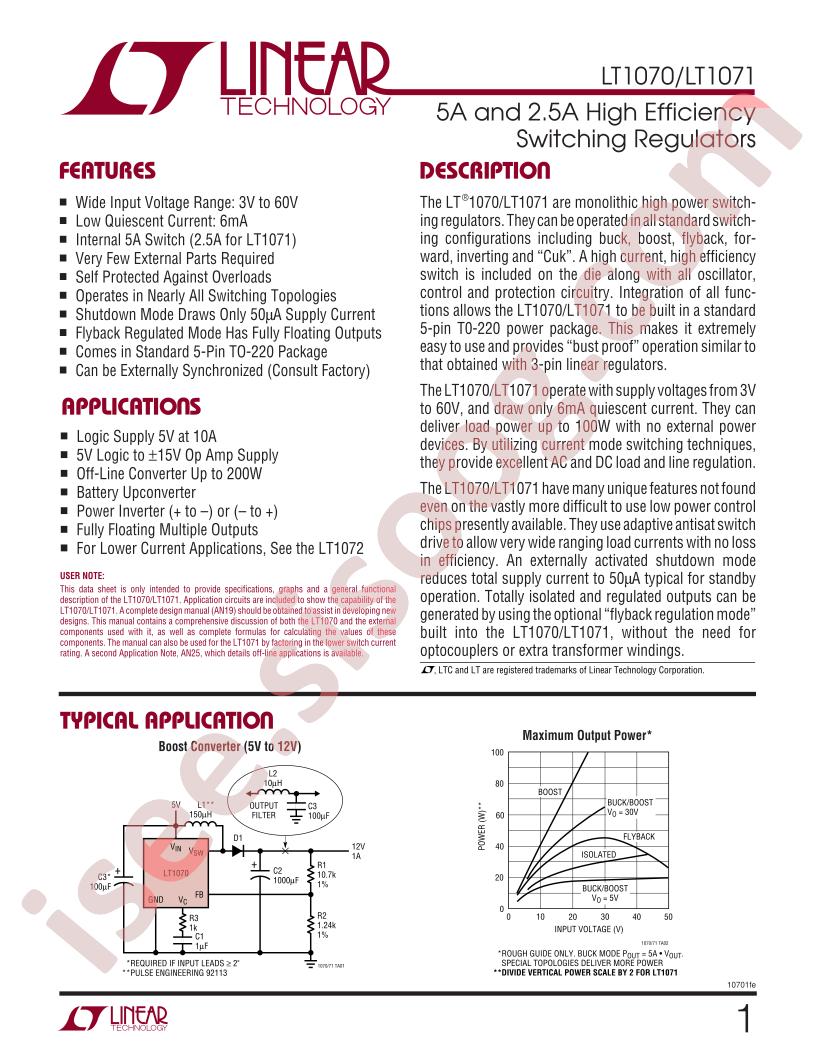 LT1070, LT1071 Datasheet