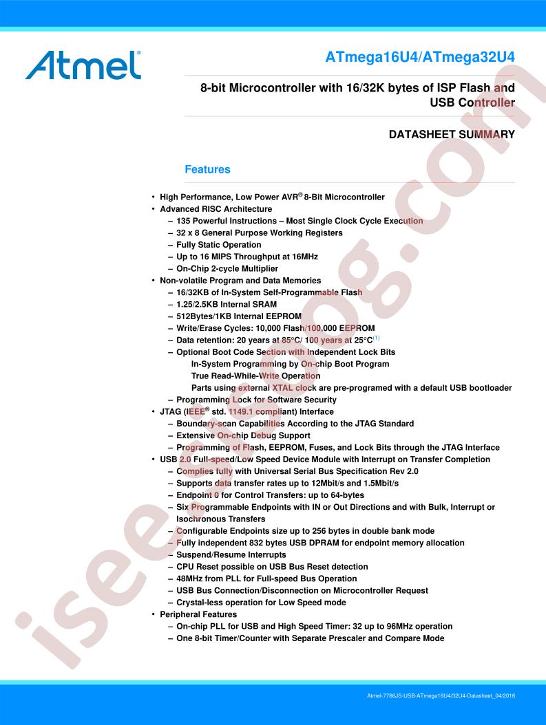 ATmega16U4,32U4 Summary