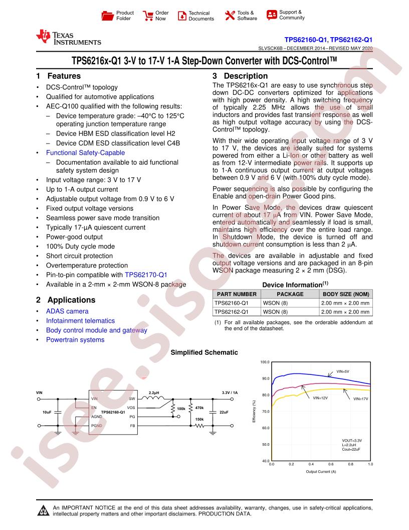 TPS62160-Q1, 62-Q1 Datasheet