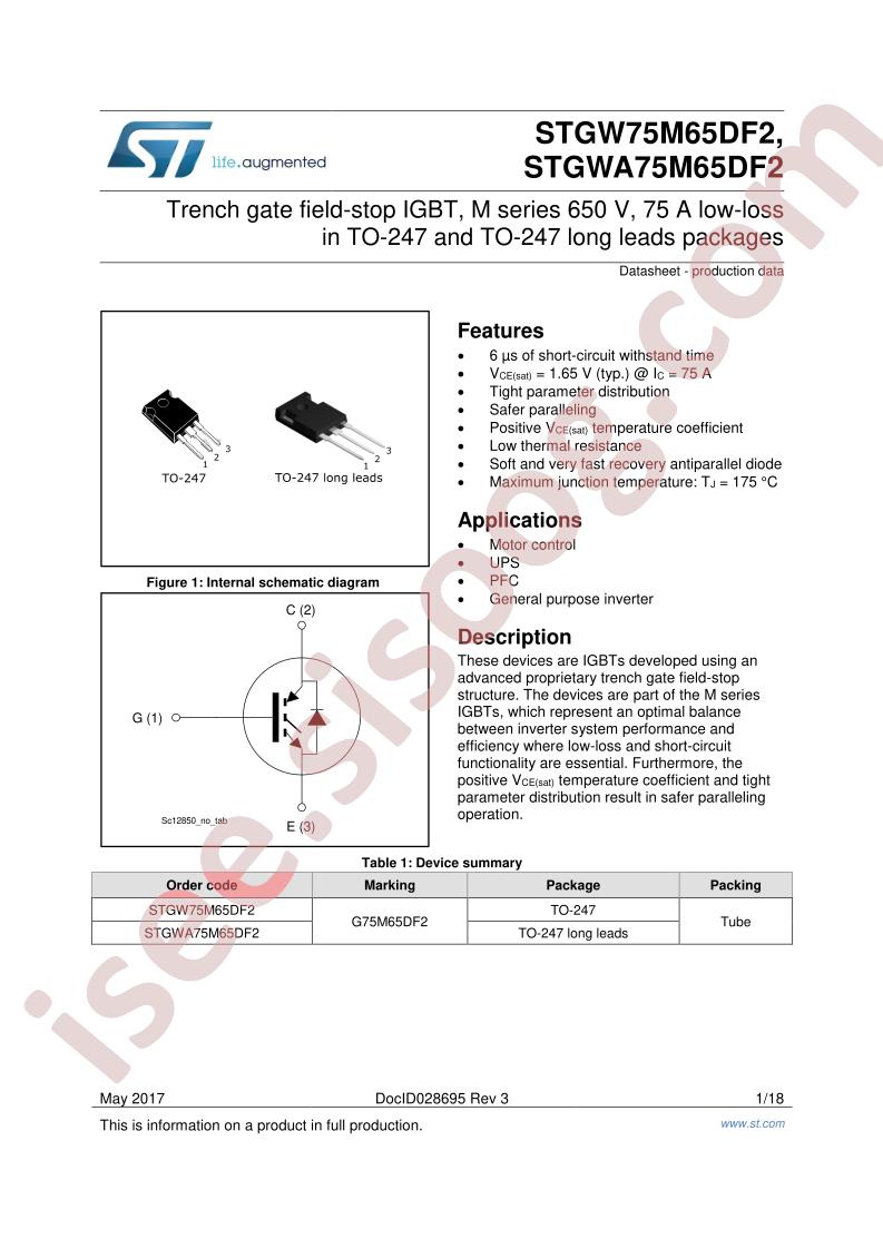 STGW(A)75M65DF2 Datasheet
