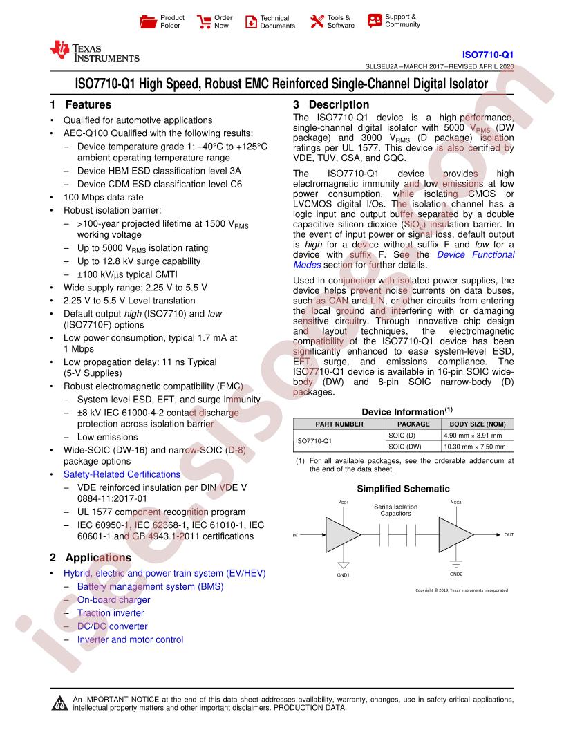 ISO7710-Q1 Datasheet