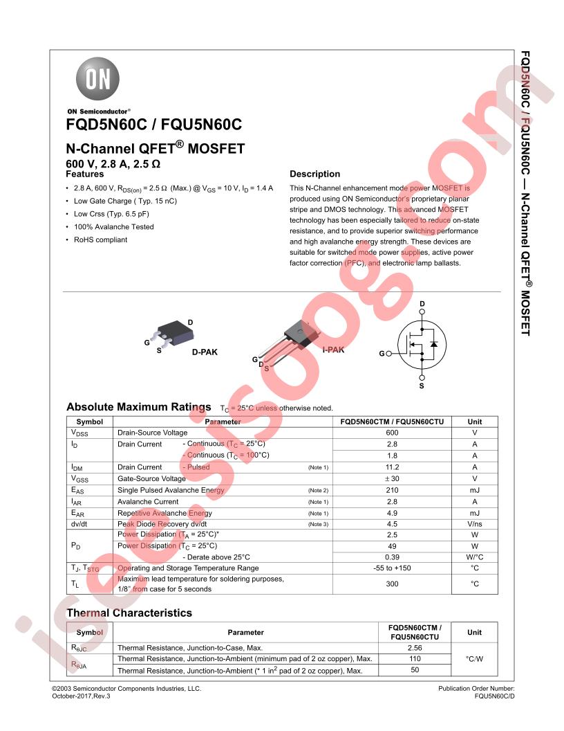 FQD5N60C, FQU5N60C