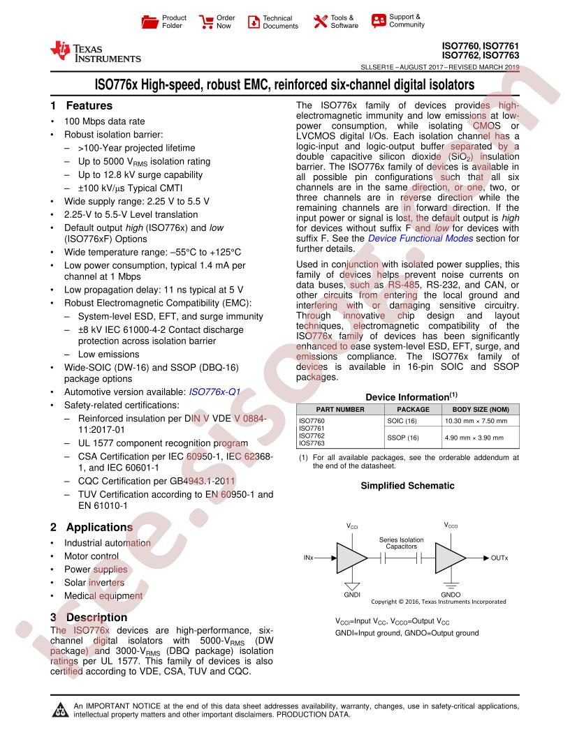 ISO7760 - ISO7763 Datasheet