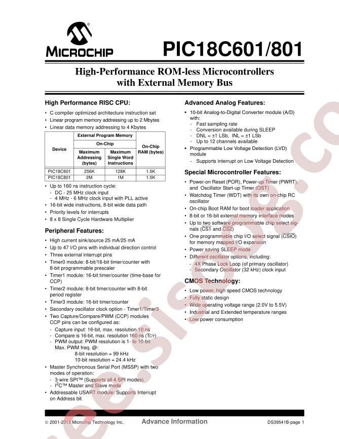 PIC18C601, 801
