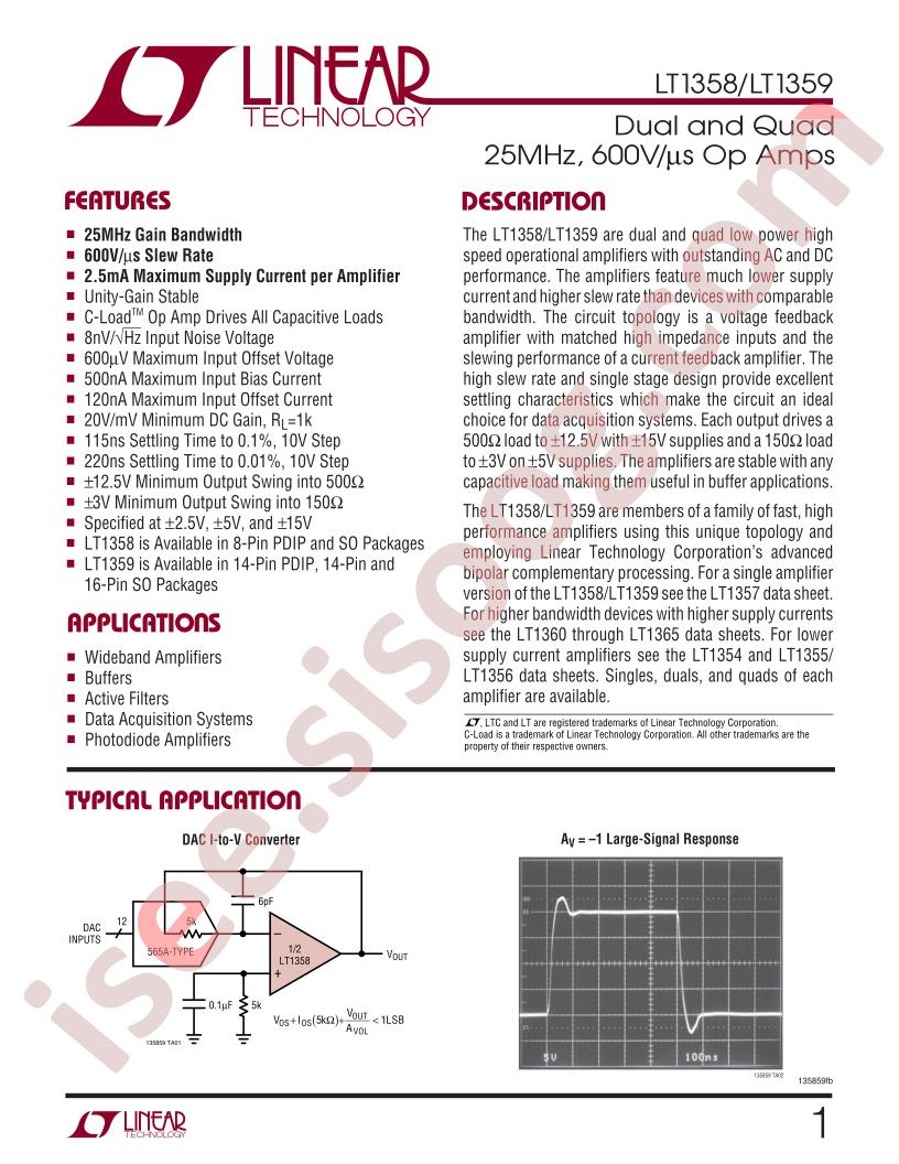 LT1358, LT1359 Datasheet