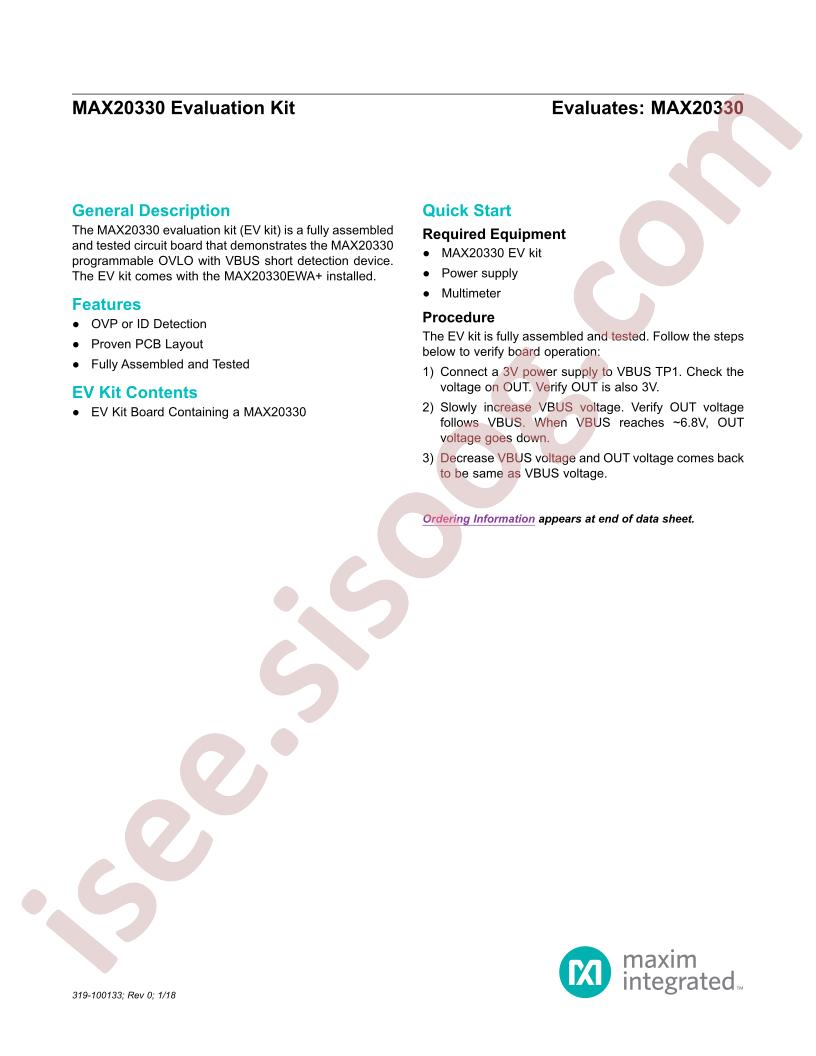 MAX20330 Evaluation Kit