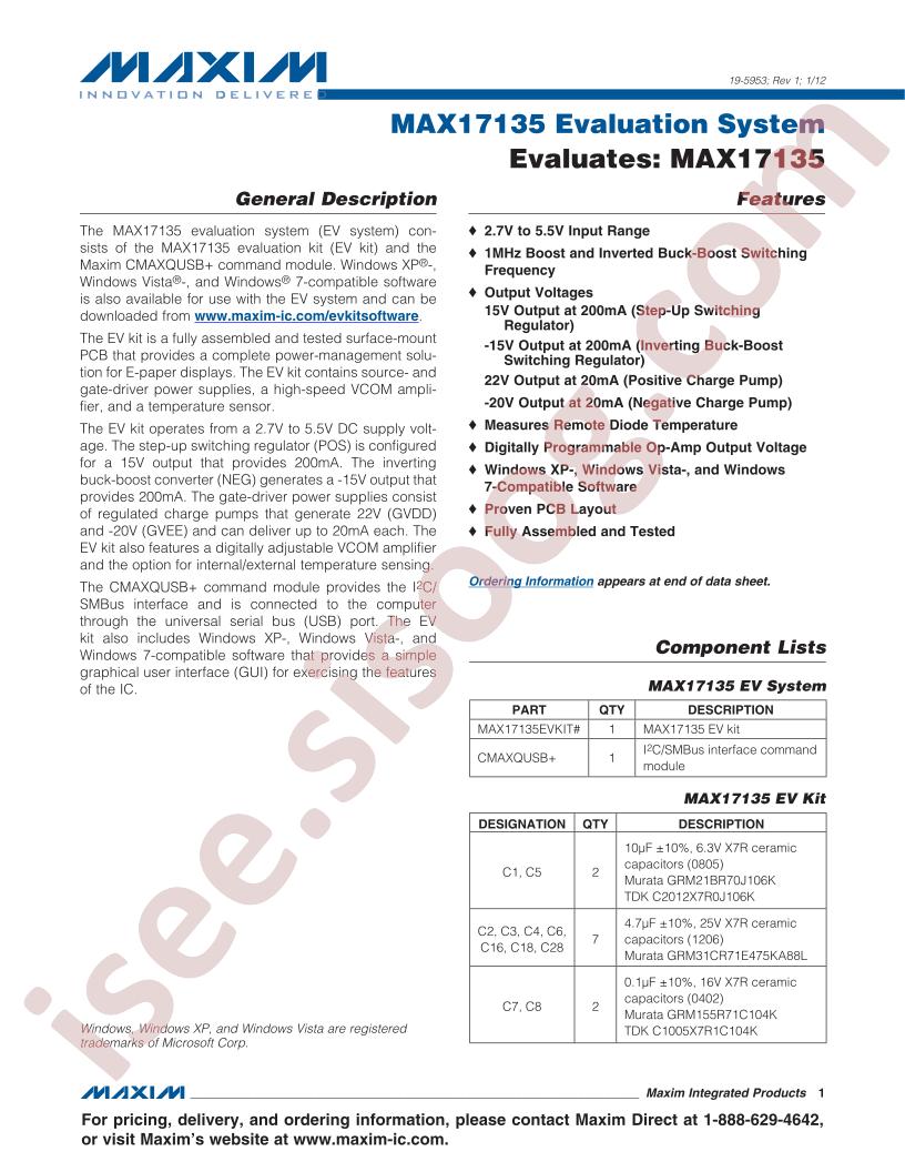 MAX17135 Eval Kit/System