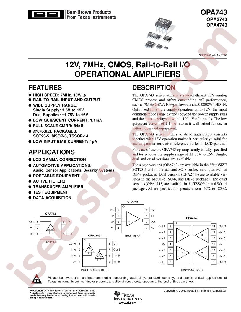 OPA743,2743,4743 Datasheet