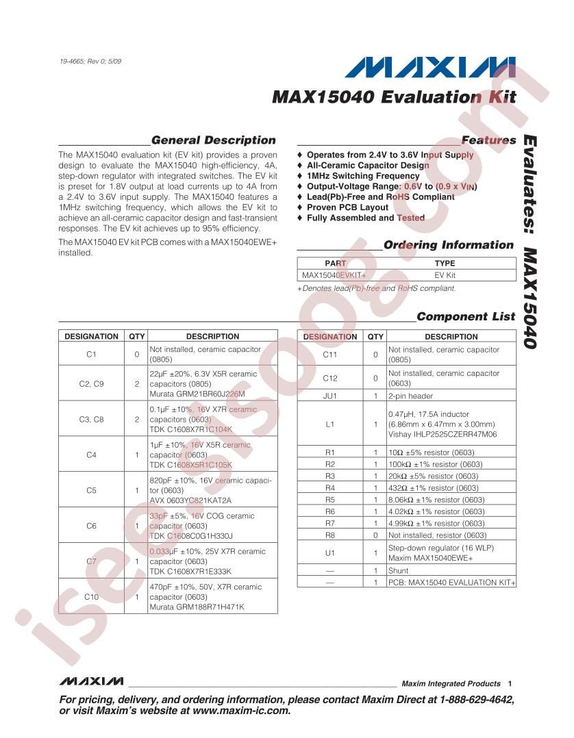 MAX15040 Eval Kit