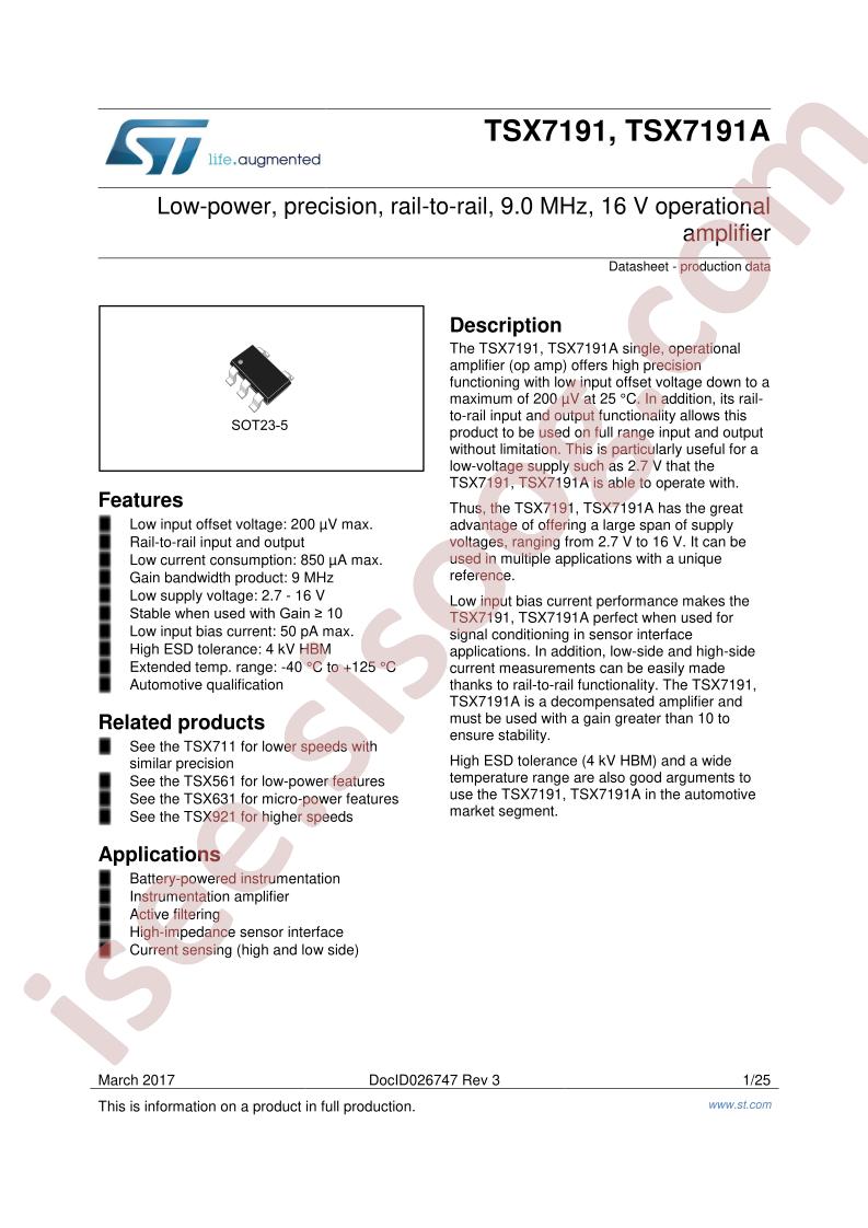TSX7191(A) Datasheet