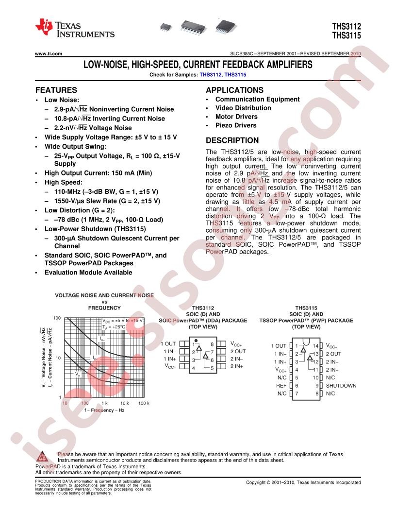 THS3112, THS3115 Datasheet