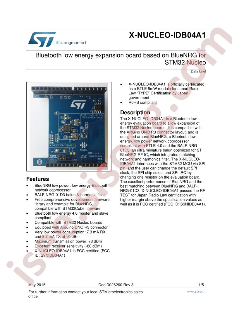 X-NUCLEO-IDB04A1 Data Brief